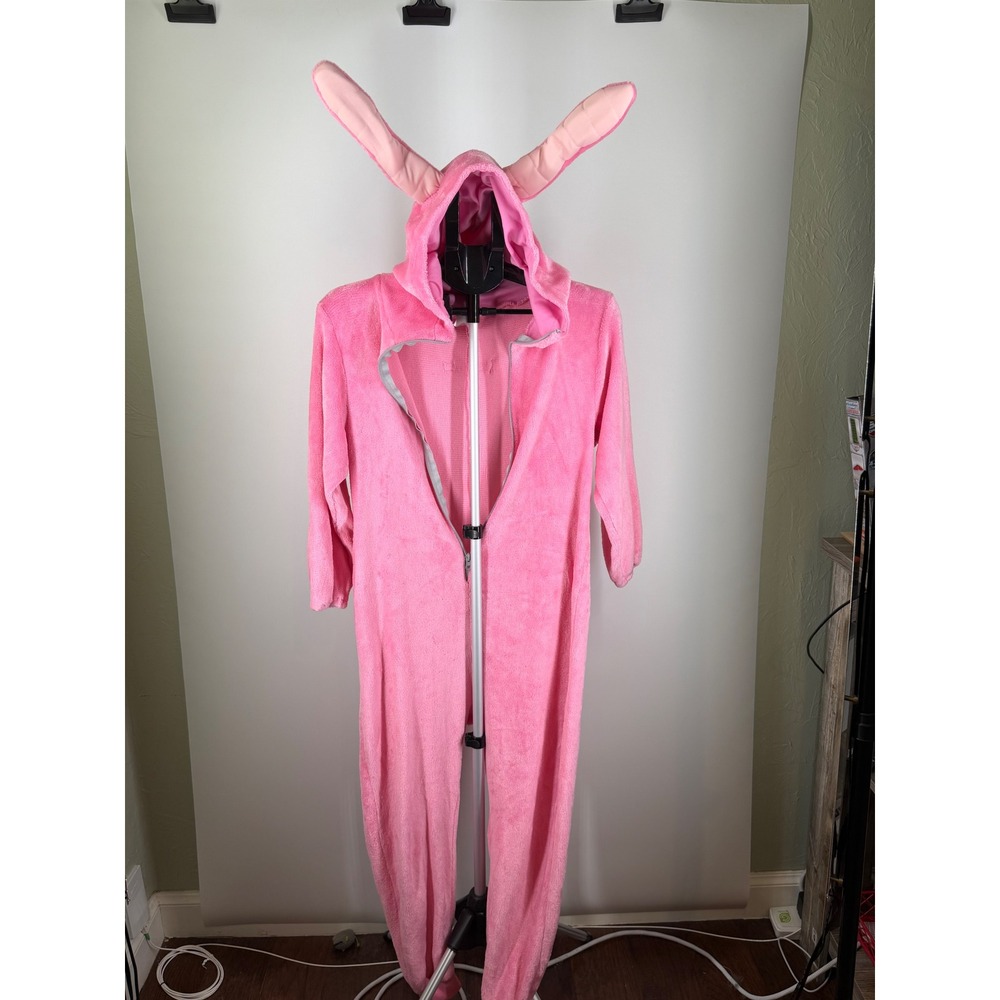 Fortnite Bunny Brawler Costume Union Suit Pink Fleece Rabbit Ears L/XL